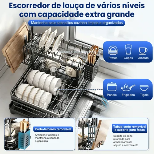 Escorredor Inox Organizador Louças 2andares Para Pia Cozinha
