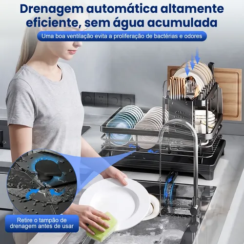 Escorredor Inox Organizador Louças 2andares Para Pia Cozinha