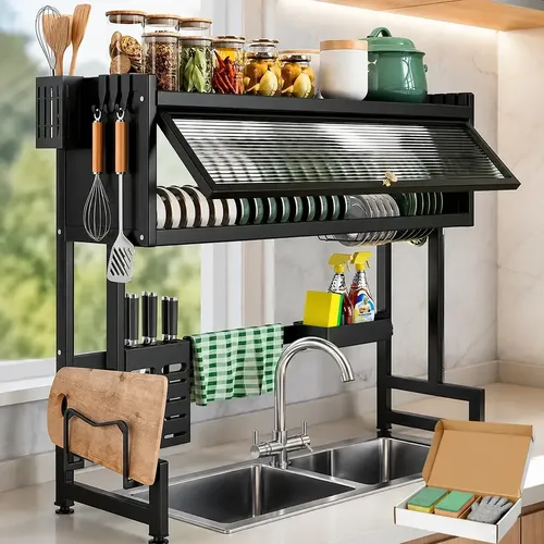 Escorredor louca suspenso preto 65 cm em aco carbono