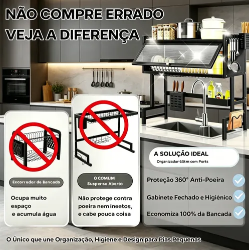 Escorredor Louca Suspenso Preto 65 Cm Em Aço Carbono