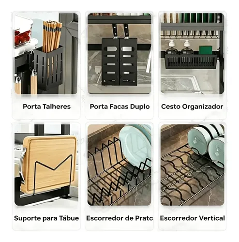 Escorredor Louca Suspenso Preto 65 Cm Em Aço Carbono