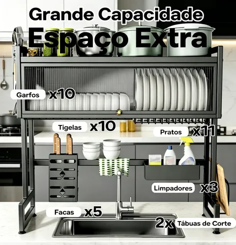 Escorredor Louca Suspenso Preto 65 Cm Em Aço Carbono