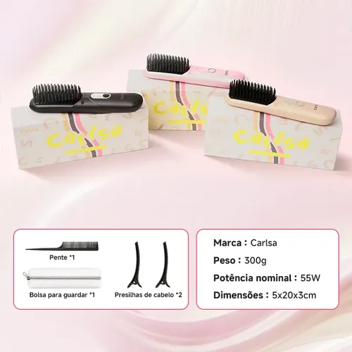 Escova Alisadora Portátil Sem Fio Usb Com Íons Negativos