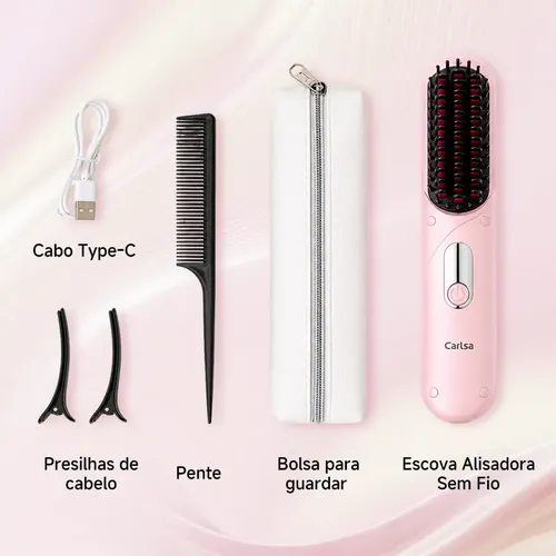 Escova Alisadora Portátil Sem Fio Usb Com Íons Negativos