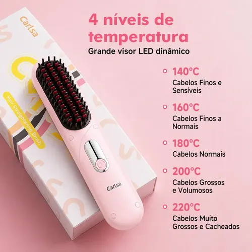 Escova Alisadora Portátil Sem Fio Usb Com Íons Negativos