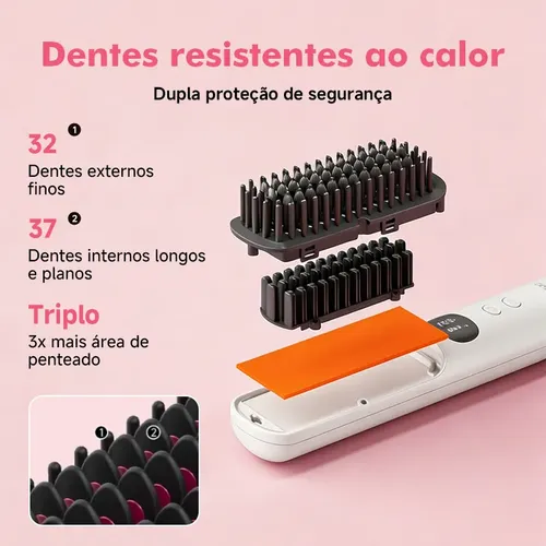 Escova Alisadora Portátil Sem Fio Usb Com Íons Negativos