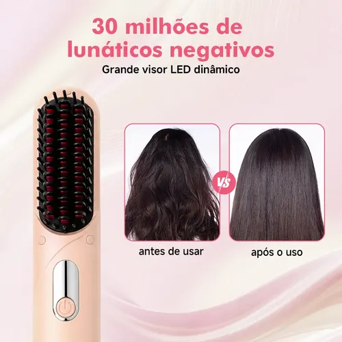 Escova Alisadora Portátil Sem Fio Usb Com Íons Negativos