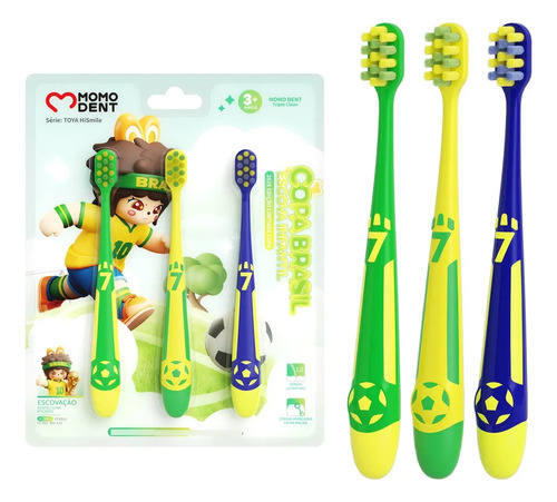 Escova de dentes infantil futebol ultramacias 3 anos kit 3