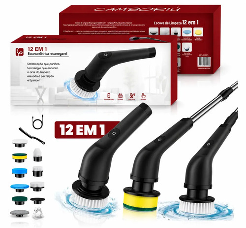 Escova de limpeza eletrica 12 em 1 giratoria recarregavel ca