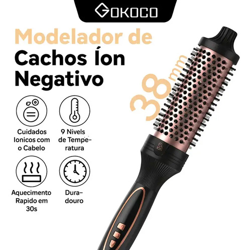 Escova modeladora de ions negativosde 38mm9 ajustes de tempe