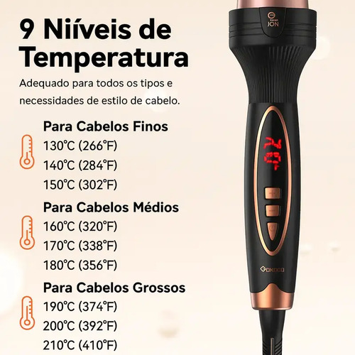 Escova Modeladora De Ions Negativosde 38mm/9 Ajustes De Temperatura,liso Oucacheado,secagem Rápida,tecnologia Deaquecimento Ptc/ntc Tecnologia,cuidado Capilar Com Íons Negativos,cachos Duradouros