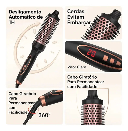 Escova Modeladora De Ions Negativosde 38mm/9 Ajustes De Temperatura,liso Oucacheado,secagem Rápida,tecnologia Deaquecimento Ptc/ntc Tecnologia,cuidado Capilar Com Íons Negativos,cachos Duradouros