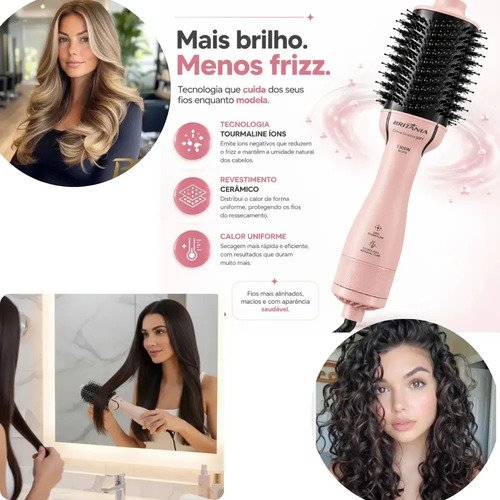 Escova Secadora E Modeladora Britânia 4 EM 1 ANTI FRIZZ BRILHO E MACIEZ BEC07R 1300W 127V/220V