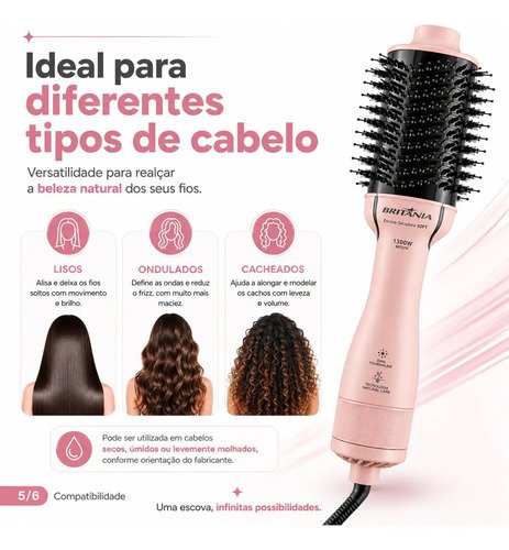 Escova Secadora E Modeladora Britânia 4 EM 1 ANTI FRIZZ BRILHO E MACIEZ BEC07R 1300W 127V/220V