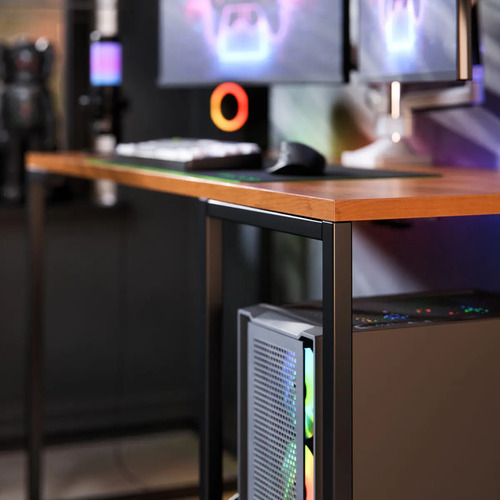 Escrivaninha Gamer Tokyo Mdf Mesa Para Computador Home Office E Estudos Com Suporte Para Cpu E Prateleira Lateral Estrutura Em Aço Estilo Industrial Design Moderno Amplo Cor Canela Preto