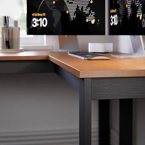 Escrivaninha Industrial Em L Berlim Mesa Escritório Home Office Para Estudo De Canto Em MDF Cor Canela Preto