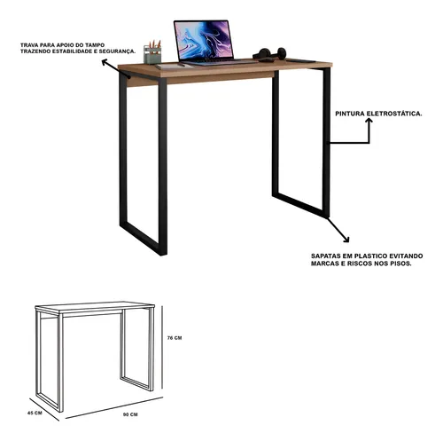 Escrivaninha Industrial Mesa Estudo Aparador Office Aço Mdf