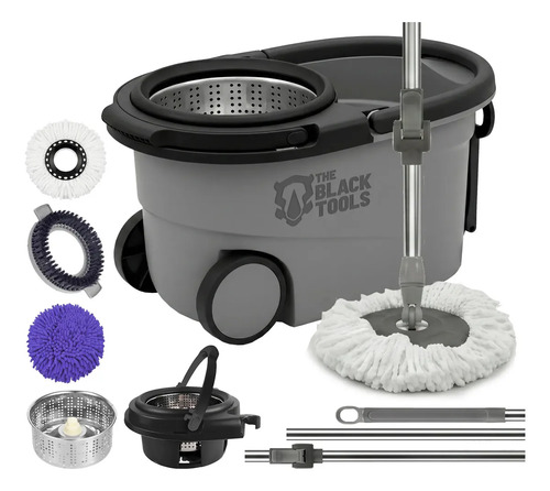 Esfregao mop 360 balde inox com rodas microfibra 16 litros c