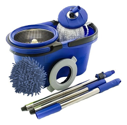 Esfregao perfect pro mop 360 balde inox cabo longo microfibr