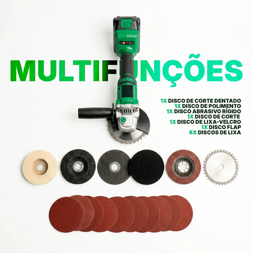 Esmerilhadeira Angular Several Importados Lixadeira Potente Corte Fácil 21v Bateria Ferramenta Completa Verde