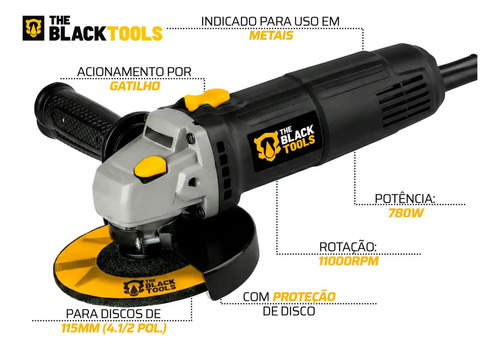 Esmerilhadeira Lixadeira Angular 4.1/2 Profissional Com Kit De Soquetes Catraca Reversível 40 Peças The Black Tools