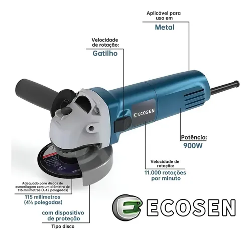 Esmerilhadeira Lixadeira Angular 850w 115mm Cor Azul-petrol