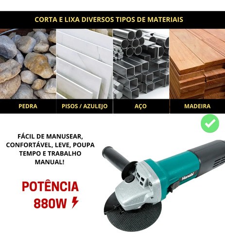 Esmerilhadeira Lixadeira Angular Hanabi 115mm 880w Profissional Cor Azul-petróleo Frequência 60 Hz