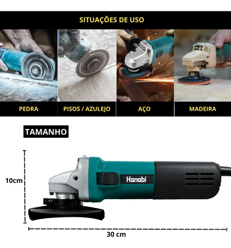 Esmerilhadeira Lixadeira Angular Hanabi 115mm 880w Profissional Cor Azul-petróleo Frequência 60 Hz