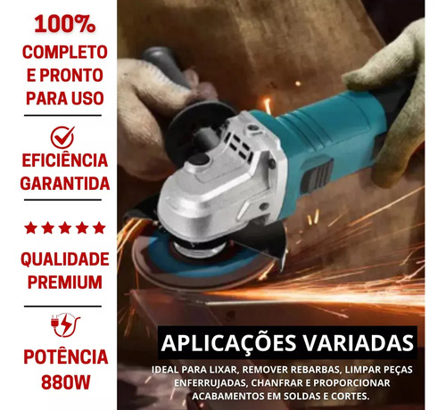Esmerilhadeira Lixadeira Angular Hanabi 115mm 880w Profissional Cor Azul-petróleo Frequência 60 Hz