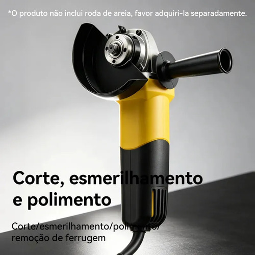 Esmerilhadeira Lixadeira Angular Profissional 800w 115mm 11000rpm Cor Amarelo Com Acessório Cabo Lateral Cabo Rotativo Compacta Eficiente