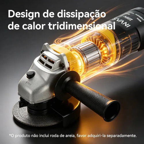 Esmerilhadeira Lixadeira Angular Profissional 800w 115mm 11000rpm Cor Amarelo Com Acessório Cabo Lateral Cabo Rotativo Compacta Eficiente