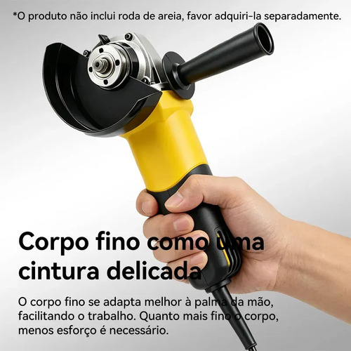 Esmerilhadeira Lixadeira Angular Profissional 800w 115mm 11000rpm Cor Amarelo Com Acessório Cabo Lateral Cabo Rotativo Compacta Eficiente