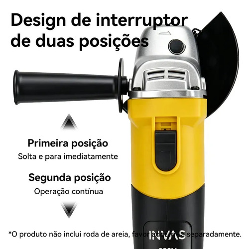 Esmerilhadeira Lixadeira Angular Profissional 800w 115mm 11000rpm Cor Amarelo Com Acessório Cabo Lateral Cabo Rotativo Compacta Eficiente
