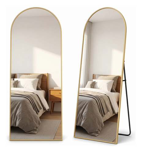 Espelho arco oval corpo inteiro 162x52 moldura dourada chao