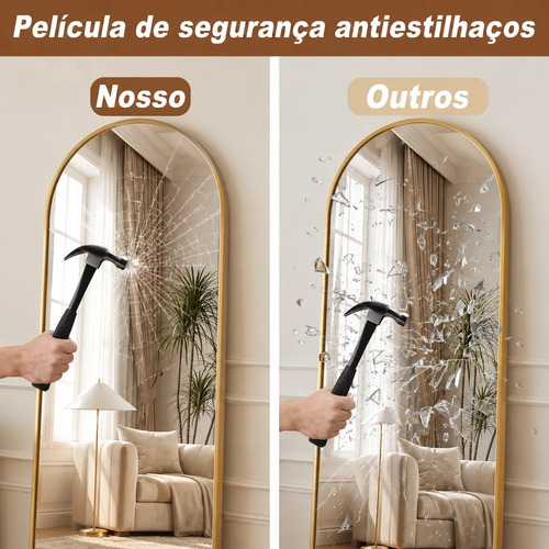 Espelho Arco Oval Corpo Inteiro 162x52 Moldura Dourada Chão