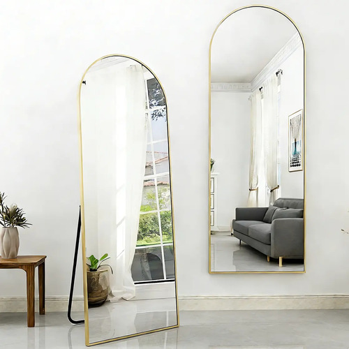 Espelho Arco Oval Corpo Inteiro 162x52 Moldura Dourada Chão