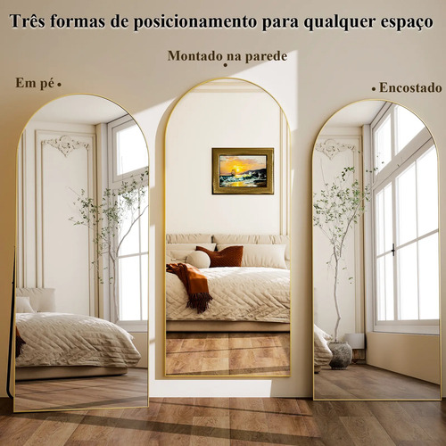 Espelho Arco Oval Corpo Inteiro 162x52 Moldura Dourada Chão