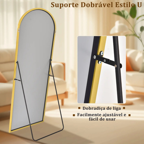 Espelho Arco Oval Corpo Inteiro 162x52 Moldura Dourada Chão