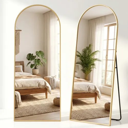 Espelho corpo inteiro arqueado 161x52 dourado chao parede