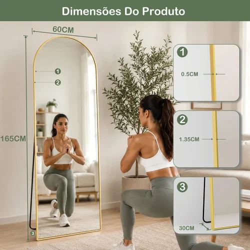 Espelho De Chão Corpo Inteiro Arco 165*60cm Com Suporte U