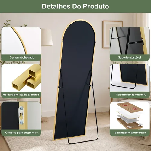 Espelho De Chão Corpo Inteiro Arco 165*60cm Com Suporte U