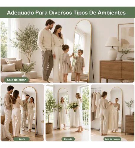Espelho De Chão Corpo Inteiro Arco 165*60cm Com Suporte U