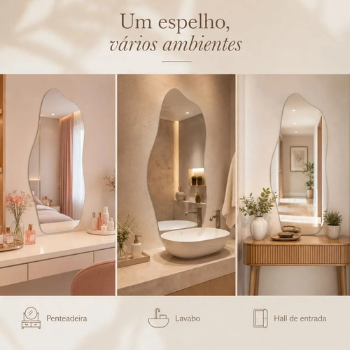 Espelho Lopazzi Orgânico Magnus 90cmx40cm Corpo Inteiro Pinterest Polido - Suporte