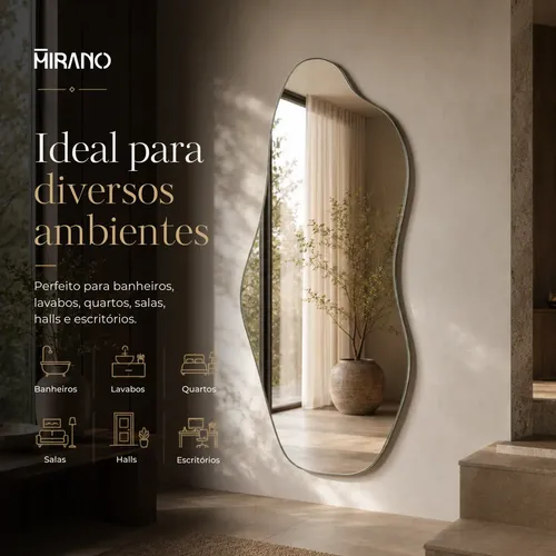 Espelho Mirano Orgânico Madrid 100x40cm Lapidado Design Luxo