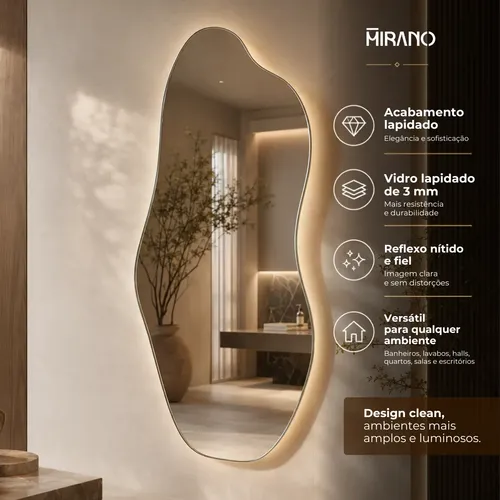 Espelho Mirano Orgânico Madrid 100x40cm Lapidado Design Luxo