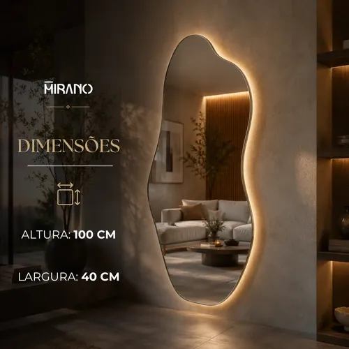 Espelho Mirano Orgânico Madrid 100x40cm Lapidado Design Luxo