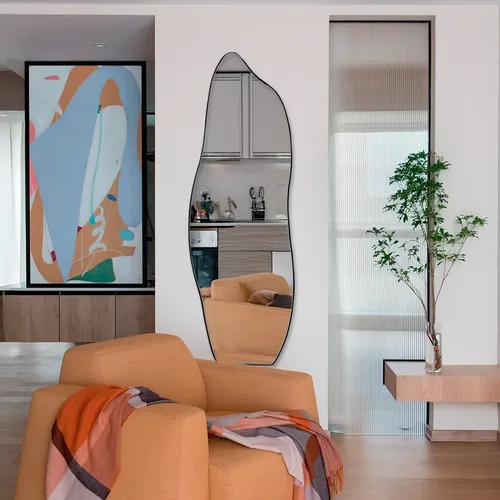 Espelho organico 150x50cm para parede com moldura mod flame