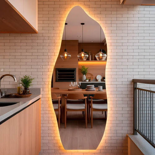 Espelho organico com led 150x50 cm para sala quarto banheiro