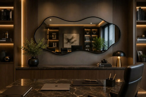 Espelho Orgânico grande com Moldura Lapidado 100x50 Preto