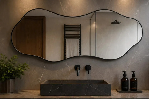 Espelho Orgânico grande com Moldura Lapidado 100x50 Preto